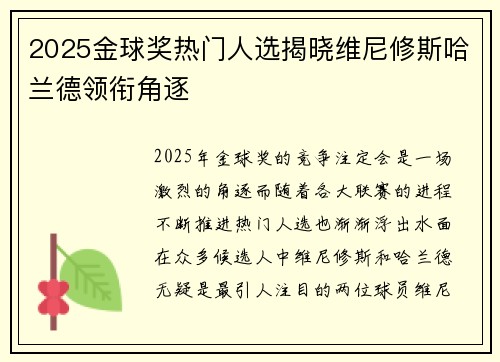 2025金球奖热门人选揭晓维尼修斯哈兰德领衔角逐